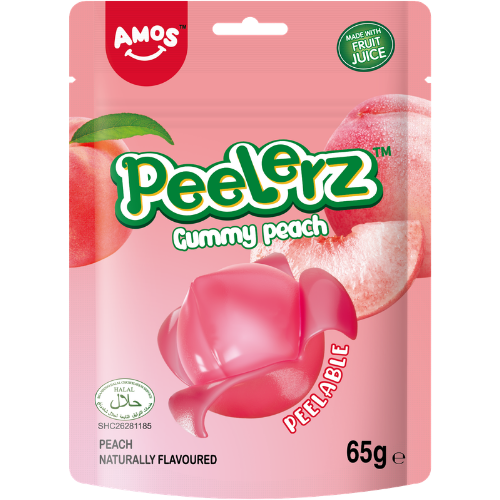 Amos Peelerz Gummy ( Halal ) Peach 12x65g dimarkcash&carry