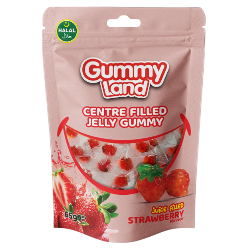 Gummyland Centre Filled Jelly Strawberry (Halal) 12X65G dimarkcash&carry