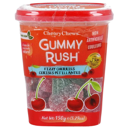 Gummy Rush Tubs Fizzy Cherries 12X150G dimarkcash&carry