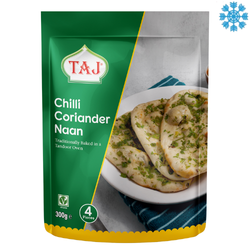 Taj Chilli & Corıander Naan 12X300G (4Pcs) - Collection Only Frozen Product dimarkcash&carry