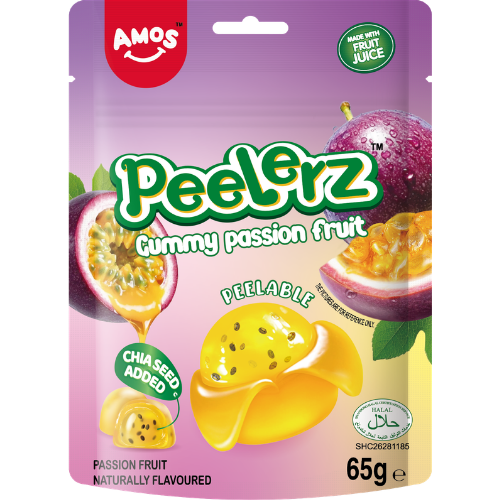 Amos Peelerz Gummy ( Halal ) Pasion Fruit 12x65g dimarkcash&carry