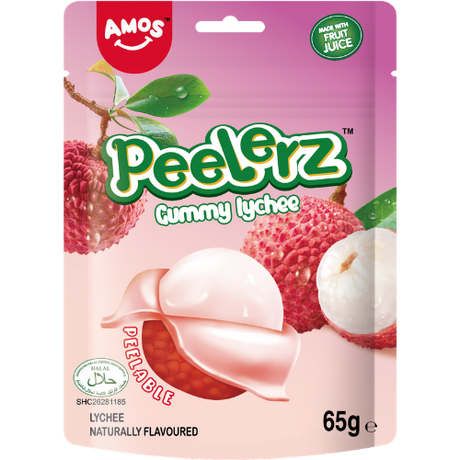 Amos Peelerz Gummy ( Halal ) Lychee 12x65g dimarkcash&carry