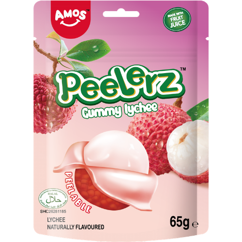 Amos Peelerz Gummy ( Halal ) Lychee 12x65g dimarkcash&carry