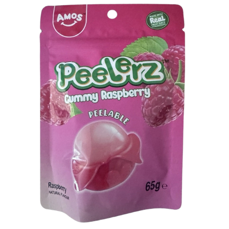 Amos Peelerz Gummy Raspberry Candy 12X65G dimarkcash&carry