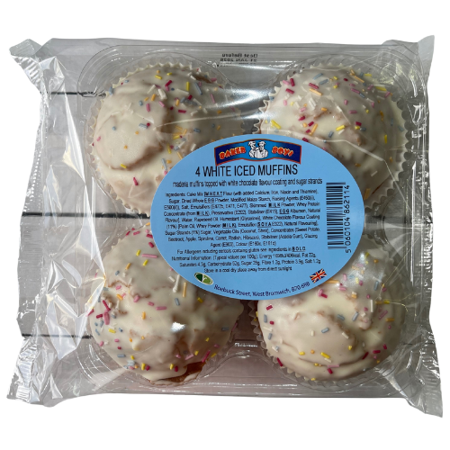 Baker Boys 4 White Iced Muffin Cakes dimarkcash&carry