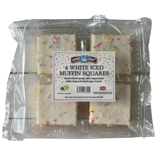 Baker Boys 4 White Iced Muffin Square Cakes dimarkcash&carry