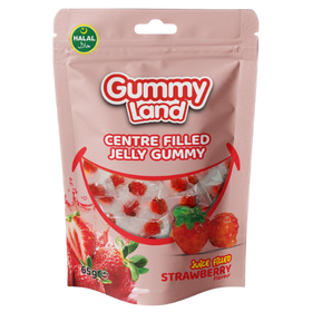 Gummyland Centre Filled Jelly Strawberry (Halal) 12X65G dimarkcash&carry