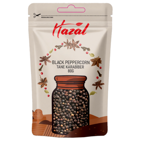 Hazal (504) Black Peppercorns 8X80G dimarkcash&carry