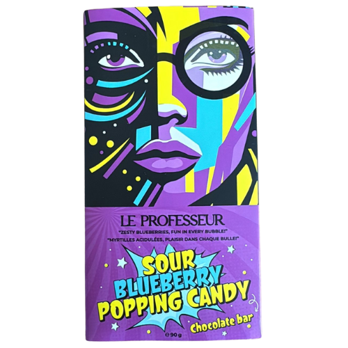 Le Professeur Sour Blueberry Popping Candy Chocolate Bar 12X90G dimarkcash&carry