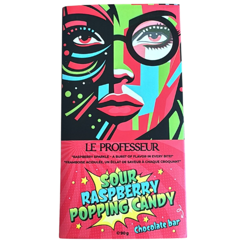 Le Professeur Sour Raspberry Popping Candy Chocolate Bar 12X90G dimarkcash&carry