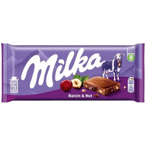 Milka Raisin And Nuts Chocolate Bar 23X90G dimarkcash&carry