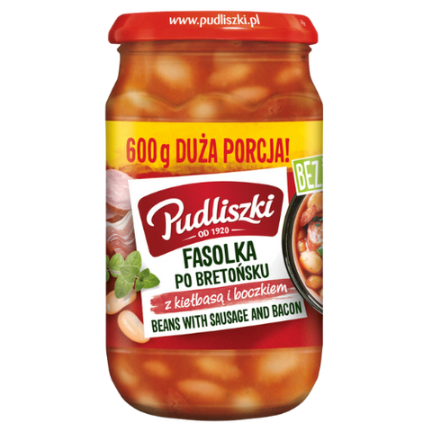 Pudliszki Bretonian Beans Sausage And Bacon Jar 4X600G dimarkcash&carry