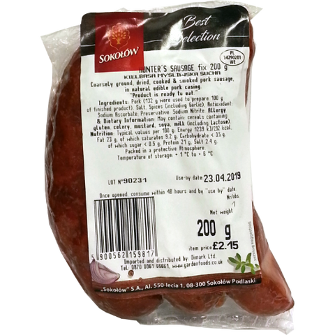 Sokolow Hunter Sausage-Mysliwska (SINGLE) 200G dimarkcash&carry